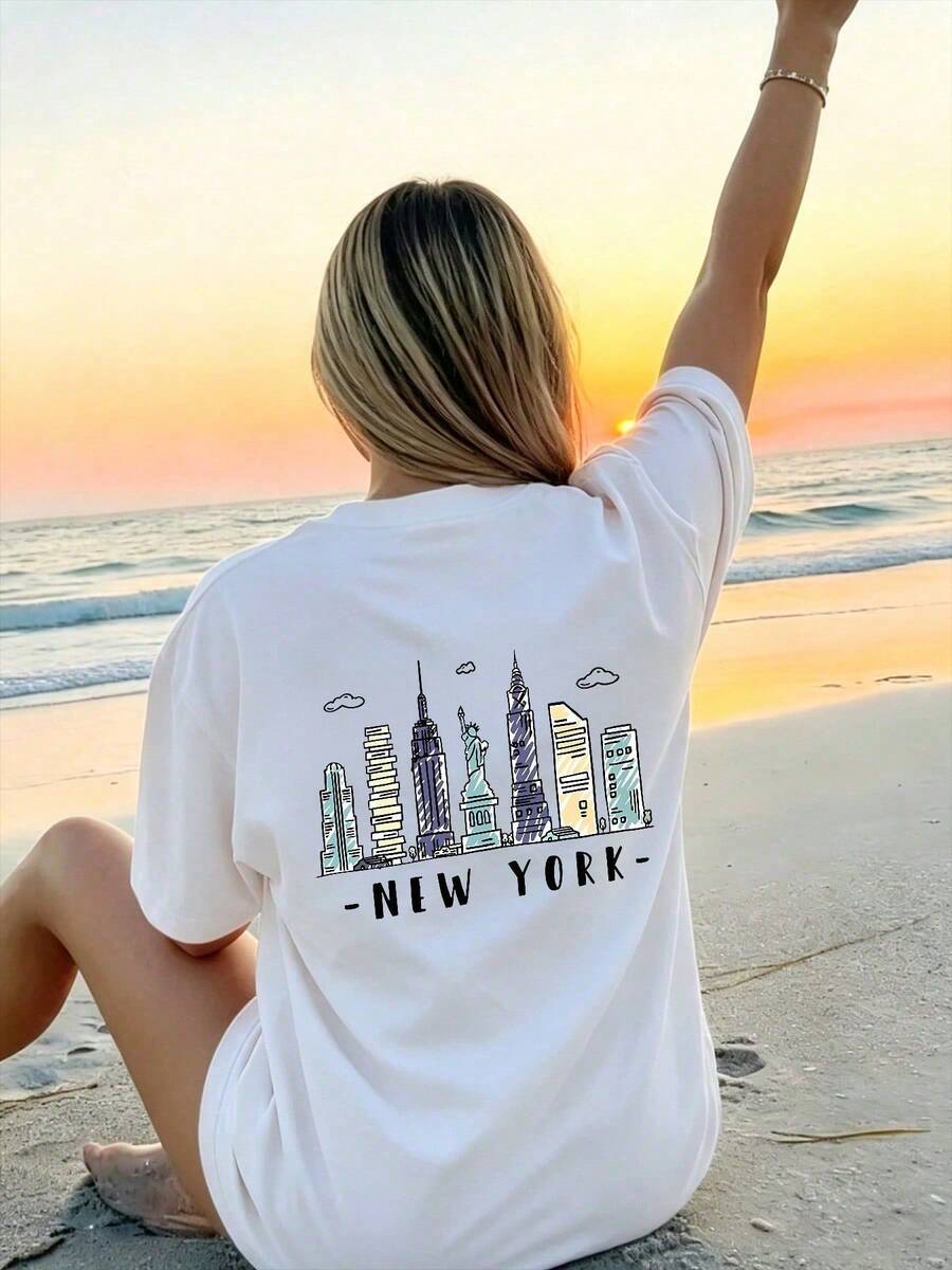 Women'S Lightweight Short Sleeve Graphic T Shirt, Summer Beach Loose Tee, Breathable Thin Fabric Casual Tshirt For Women Travel Outfit - White - View 1