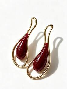 1 Pair Exaggerated Geometric Asymmetrical Burgundy Oil Drop Stud Earrings, European And American Style - Multicolor - View 3