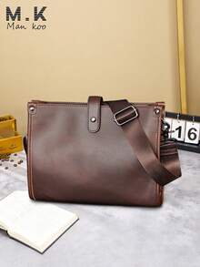 Laptop Messenger Bag Vintage Brown PU Textured Leather Briefcase Crossbody Shoulder Bag Large Capacity Horizontal Business Office Daily Commute Men - Coffee Brown - View 9