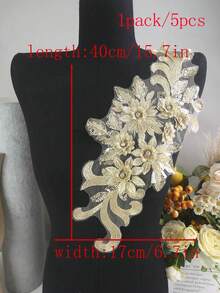 15pcs/Pack Assorted Color Mesh Lace Embroidered Crystal Beaded Handmade Applique, DIY Clothing Accessory, Bridal Dress Decor, Length: 40cm, Width: 17cm - A - View 67