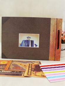 1pc 11.4/7.4in 80 Pages Travel Diary Scrapbook Vintage Style Travel Keepsake Vintage Kraft Paper Scrapbook Ring Binder Photo Album DIY Anniversary Wedding Travel Record Friends Birthday Gift Valentine's Day Halloween Christmas New Year Gift - Alphabet Adventure Scrapbook Album - View 3