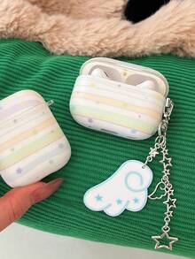 Contrast Color Line Star Pattern Protective Case Compatible With Apple Pods 4 Earphones, New Pods Pro 3 Protective Cover, Pro 3rd Gen Earphone Case, 2nd/3rd Gen Noise Cancelling Version, 3rd/4th Gen Korean Cute Style - White - View 7