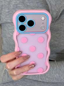 Premium Dopamine Full-Screen Polka Dot Wave Semi-Transparent Matte Phone Case, Compatible With Iphone 18 Pro Max 18 Pro 17 Pro Max 17 Pro 16 Pro Max 15 Pro Max 14 Pro Max 13 12 Pro Max 11, Summer New Candy Color Shockproof Soft Shell Protective Cover - Pink - View 2