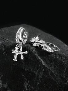 1 Pair/Unisex Fashion Double Cross Copper Zirconia Earrings, Religious Earrings Suitable For Daily Wear Or Gifting To Family And Friends - Multicolor - View 5