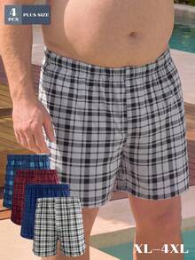4pcs Men's Plus Size Plaid Print Loose Comfortable Pajama Pants Thin Breathable Elastic Boxer Shorts With Elastic Waistband Multi-Color Set - Multicolor - View 1