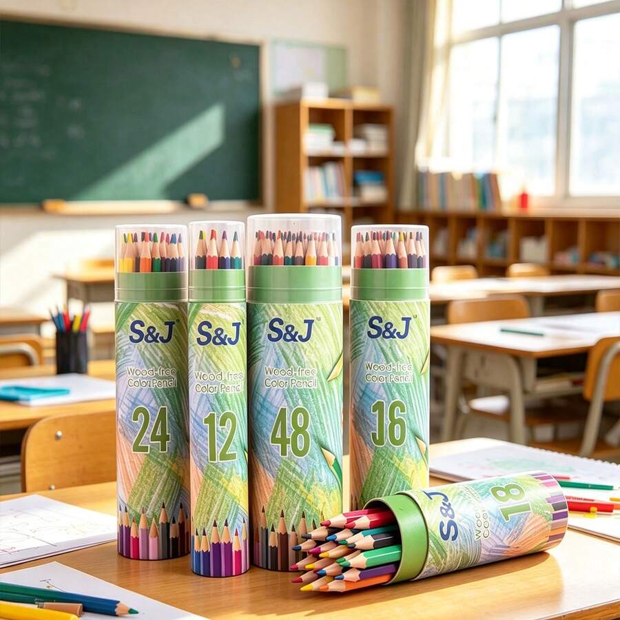 12/18/24/36/48支創意多色鉛筆 開學學習用品 彩色鉛筆 開學禮物 附鉛筆盒 彩色套裝筆 - 多色 - 查看 1