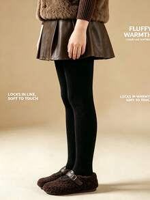 1 Pair Girls/Children's Tights, Classic Minimalist Casual Thermal Lined Thick Warm Thermal Leggings, Skin-Friendly Soft Comfortable Fashionable Versatile Dance Sports Tights, Suitable For Autumn/Winter Daily Wear Or Holiday Gifts - Multicolor - View 2