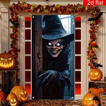 2d Plane Banners, Large Horror Witch Curtains Decorated On Halloween Front Door, Bright And Durable Polyester Fabric, Suitable For Halloween Night Family Party Thriller Theme Room Decoration Halloween Background. - 1 - View 9