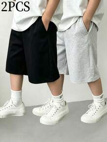 2件裝小男孩極簡時尚百搭休閒戶外運動跑步直筒短褲 春/夏 - 彩色 - 查看 1