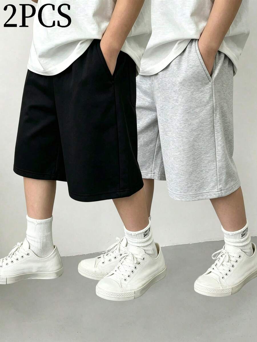 2件裝小男孩極簡時尚百搭休閒戶外運動跑步直筒短褲 春/夏 - 彩色 - 查看 1