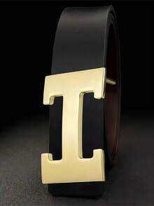 Luxury Gold Metal H Logo Buckle Belt - Black Pebbled Men's Fashion Belt For Suits - Multicolor - View 1