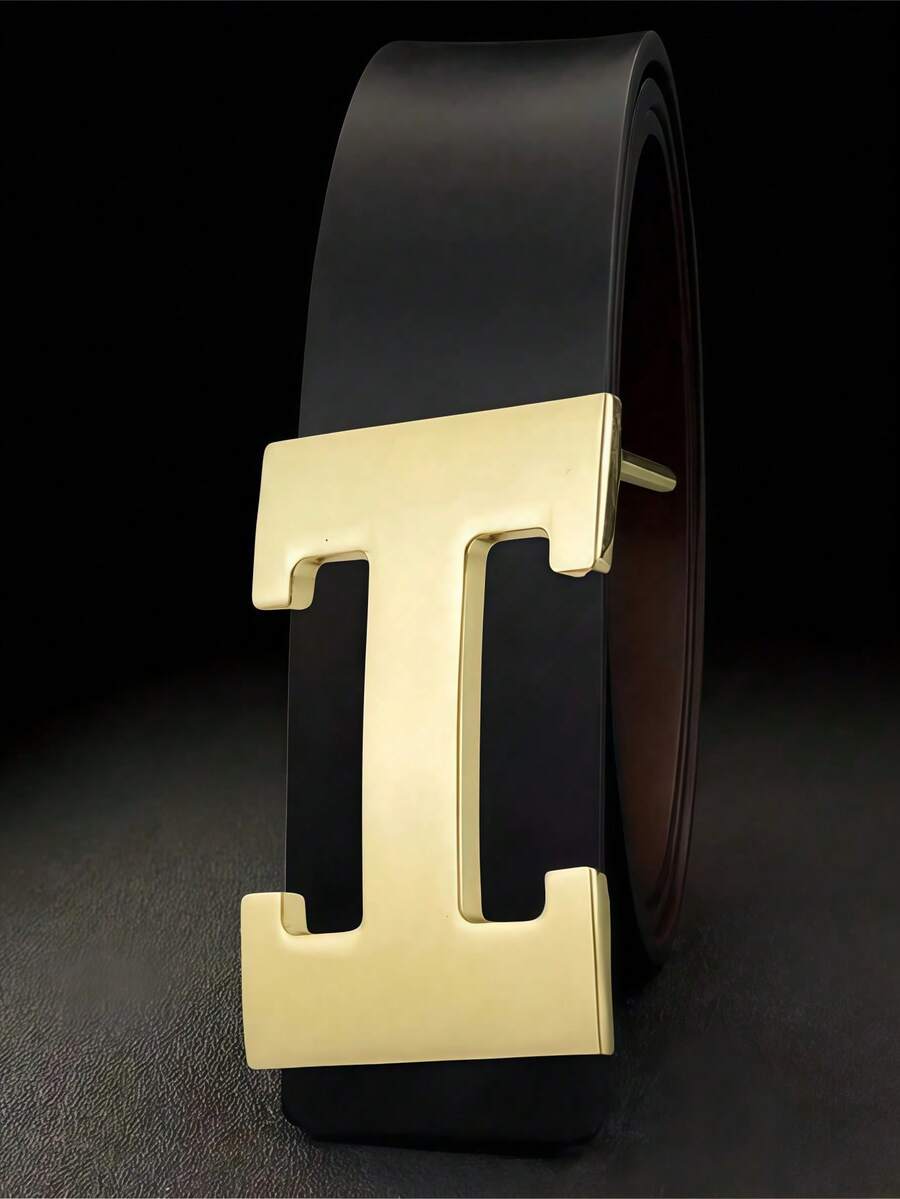 Luxury Gold Metal H Logo Buckle Belt - Black Pebbled Men's Fashion Belt For Suits - Multicolor - View 1