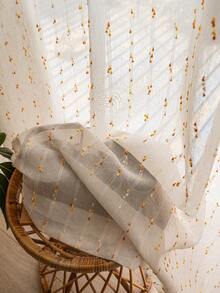 1pc Vintage Style Linen Translucent Curtain, Rainbow Jelly Bean Pattern, Rod Pocket Design, Easy To Hang, Suitable For Bedroom, Living Room, Office Decoration (Fabric Weight 160gsm) - Multicolor - View 8