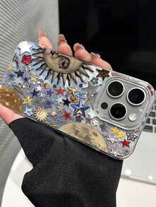 1PC Ins Sun & Star IMD Full Coverage Shockproof PC Phone Case Compatible With Apple 11 Pro Max/12 Pro Max/13 Pro Max/14 Pro Max/15 Pro Max/16 Pro Max/17 Pro Max - Multicolor - View 3