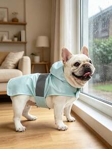 1pc Reversible Hooded Dog Raincoat, Cute Shark Print Reflective Waterproof Jacket, Adjustable Hook And Loop Rain Gear, Suitable For Small And Medium Dogs - Blue - View 6