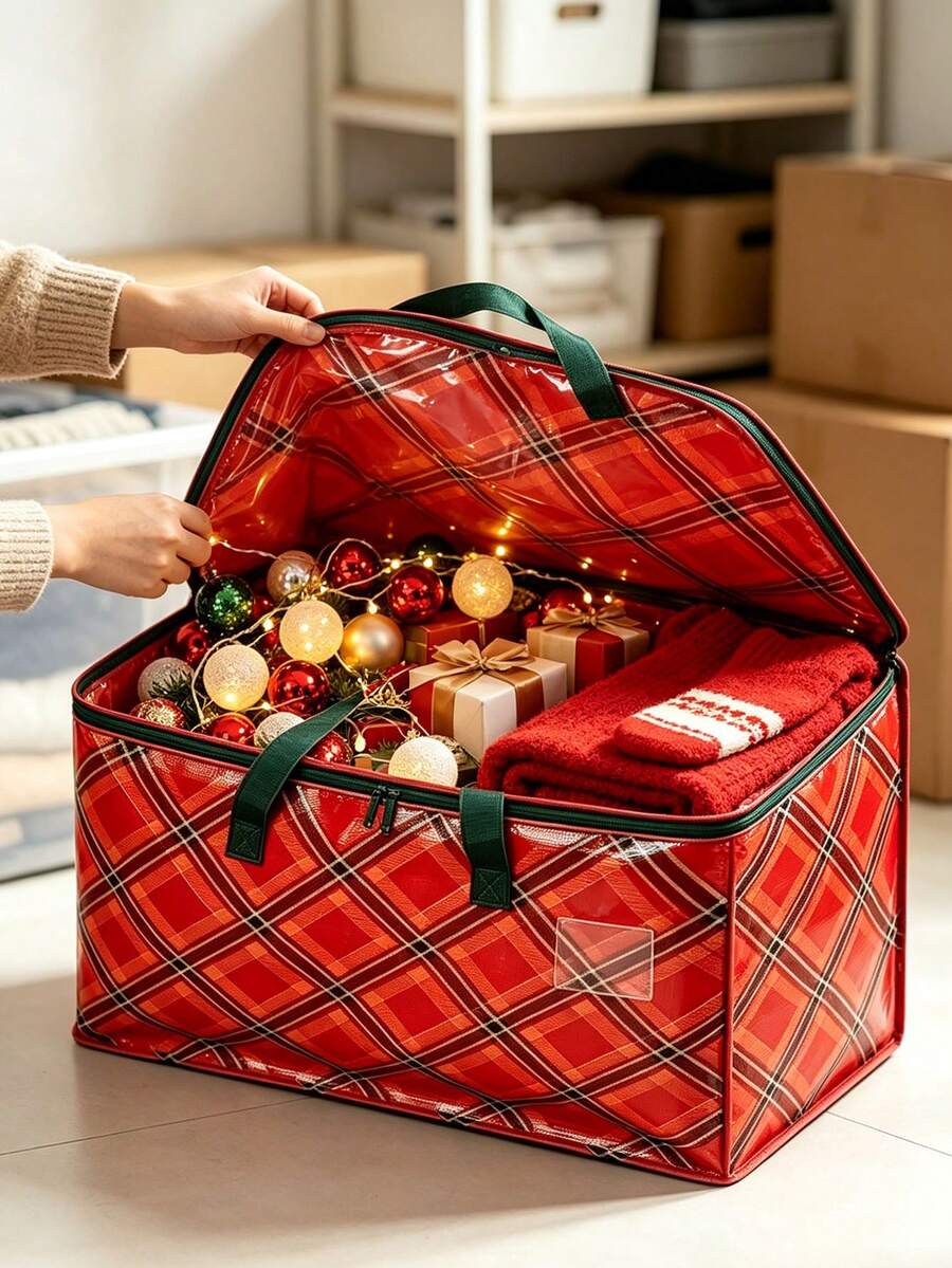 Christmas Theme Storage Bag, Large Capacity Gift Packaging Bag, Holiday Organizer Bag, Thickened Material With Reinforced Handle, Home Decor Closet Storage Rack And Toy Storage, College Dorm Essentials - View 1