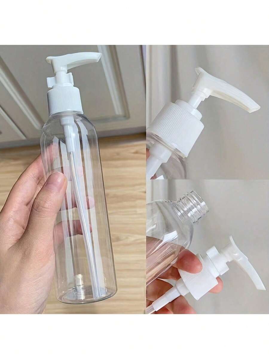 1/3/5/10件透明旅行分裝瓶 防漏壓頭式分裝瓶，適用乳液、沐浴露、洗髮精、護髮素，3.4oz/100ml容量，可重複填充，便攜隨身 - 白色 - 查看 1
