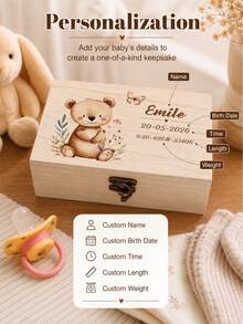 Custom Wooden Memory Box, Cute Animal Theme Keepsake Storage Box, Personalized Name Date Gift For Home Decor, Customized Birthday Anniversary Present, Customizable Name Christmas Holiday Keepsake For Family, Teachers' Day - Style a - View 6