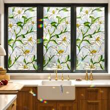 3D White Lily Window Film, Painted Glass Privacy Sticker, Electrostatic Adsorption Removable Window Decal With Light Reflective Prism Effect, Suitable For Home Bathroom Bedroom Living Room Decoration - White Lily Window Sticker - View 7