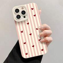 1件粉色與白色條紋愛心圖案全包覆TPU防震手機殼，適用於Apple 17 16 15 14 13 12 11 Pro Max - 彩色 - 查看 3