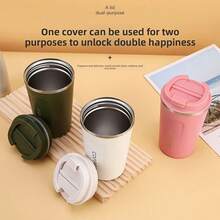 1pc Vacuum Insulated Coffee Travel Mug, Leak-Proof Double-Wall Stainless Steel Reusable Vacuum Cup, Matte Bottom Design, Long-Lasting Cold And Hot Retention, High-Quality Gift For Coffee And Tea Lovers, Durable Beverage Container - Multicolor - View 11