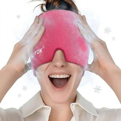 BILITOK Migraine Headache Relief Cap, Gel Ice Head Wrap, Hot And Cold Therapy, Headache Eyes Mask For Sinus, Puffy Eyes, Tension And Stress Relief(Rose Pink)