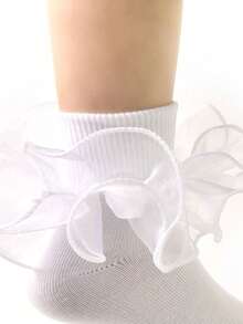 1 Pair Girls' Ruffle Trim Short Socks, Princess Dance Socks - Multicolor - View 4