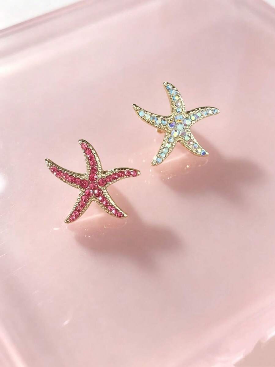 Rhinestone Starfish Brooch, Colorful Sparkling Crystal Ocean Animal Pin, Gold Women's Suit Dress Bag Accessory - Starfish - View 1