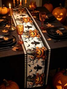 1pc Halloween Decorative Table Runner, Happy Halloween Decoration, Halloween Scarecrow Pumpkin Table Runner, Halloween Tablecloth Table Cover, 2026 Halloween Party Supplies, Halloween Tabletop Decoration, Halloween Home Decor, Spooky Atmosphere, Haunted House Decoration, Winter Decoration, Halloween Dining Room Kitchen Decoration, Halloween Party Decoration, Halloween Christmas Family Gathering Party Small Gifts, Christmas Decoration - Pumpkin Scarecrow - View 5