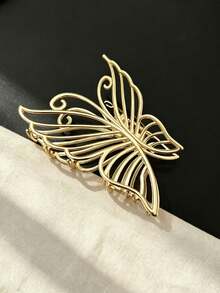 1pc Women's Elegant Hollow Line Butterfly Metal Hair Claw Clip, Minimalist Gold Large Butterfly Hair Claw, Premium Daily Commute Back Head Hair Accessory - Multicolor - View 1