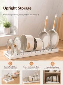 Telescopic Shelf, Pot, Bowl, And Utensil Organizing Rack, Anti-Punching Design,  Expandable Kitchen Organizing Rack With Partition, Space Free Adjustment, Can Adapt To Different Types Of POTS And Pans, Kitchenware,Kitchen Orangizer - A - View 12