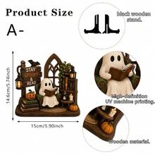 1pc Vintage Halloween Wooden Decor, Cute Ghost Chair Shaped Reading Ornament, Gothic Style Pumpkin & Bat Decoration, Suitable For Living Room, Kitchen Countertop And Party Decor - Multicolor - View 17