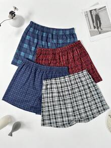 4pcs Men's Plus Size Plaid Print Loose Comfortable Pajama Pants Thin Breathable Elastic Boxer Shorts With Elastic Waistband Multi-Color Set - Multicolor - View 3