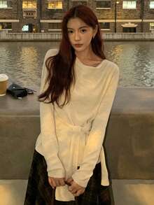 Y6Y Off-White Cowl Neck Knit Sweater, Women's Spring New Slim Fit Long Sleeve Top, Sophisticated Inner Layer - Apricot - View 7