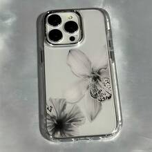 1 buah Casing Ponsel Minimalis Kancing Logam Transparan dengan Motif Bunga Tinta Abu-abu, Dapat Dipersonalisasi, Cocok untuk iPhone 16 Pro Max 17/16/15/14 Plus/13/12/11, Casing Pelindung Udara - MultiWarna - View 22