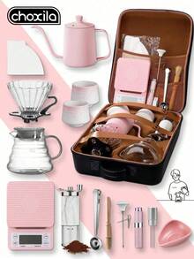 choxila 3/8/13/15pcs Pink Coffee Set With Black Storage Box, Pour Over Coffee Set, Can Brew 2-4 Cups Of Coffee, Suitable For Home Gathering, Holiday Gift, Coffee Set, Coffee Accessories, Applicable To Living Room, Office, Bedroom - Pink - View 2