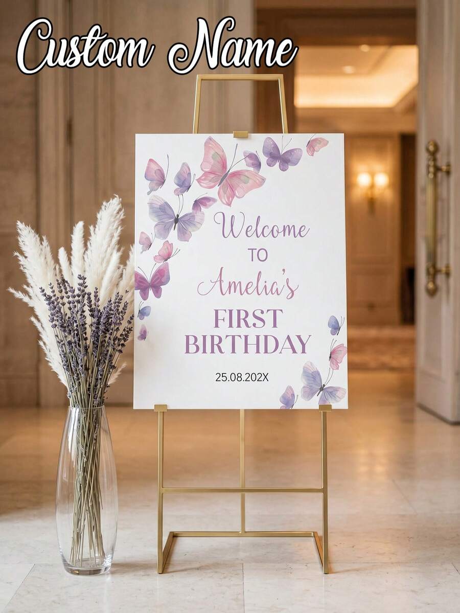 1件客製化蝴蝶主題生日派對海報,蝴蝶主題1歲生日歡迎牌,粉色野花歡迎海報,蝴蝶主題派對裝飾,可編輯花卉生日海報,可列印1歲生日海報,個性化客製化蝴蝶主題生日歡迎海報 - 彩色 - 查看 1