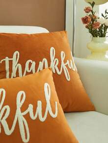 LCUHPCL 1pc Autumn Thanksgiving Single-Sided 3D Embroidered Thankful Pillow Case, Home Decor For Living Room, Bedroom, Sofa And Other Environments - Burnt Orange - View 6