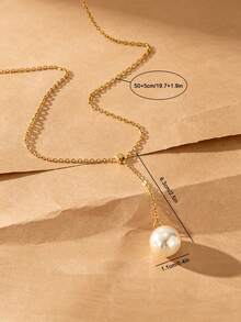 1pc Fashionable Gentle Style 18K Gold Plated Stainless Steel Adjustable Y-Shaped Faux Pearl Women's Necklace, Versatile Collarbone Chain For Commuting And Dating, Valentine's Day Gift - Yellow Gold - View 4
