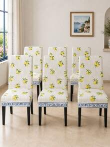 1/2/4/6Pcs Lemon Striped Elastic Dining Chair Cover, Suitable For Home Kitchen Furniture Spandex Cover, Fashionable Home Decoration Living Room Essential Item, Very Suitable For Indoor And Outdoor Use, Thanksgiving Autumn Home Decoration - C - View 3