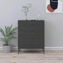 vidaXL Kommode 4 Schubladen Anrichte Schrank Beistellschrank Mehrzweckschrank Standschrank Sideboard Schubladenschrank Grau 80x35x101,5cm Stahl - Grau - Übersicht 1