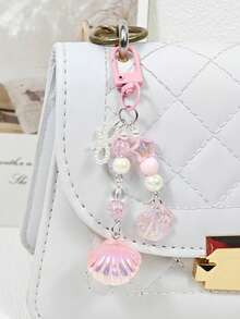 1pc Summer Ocean Vacation Style Phone Charm, Conch Shell Starfish Seashell Pearl Star Phone Chain, Phone Accessory, Keychain, Bag Pendant - Laser Shell - View 8