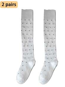 2 Pairs Women's Calf Socks, Polka Dot Preppy Style Slimming High Tube Socks, Match With Skirts, Versatile Styling - Multicolor - View 18