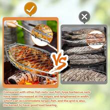 1/2/4pcs 42cm/16.5inch Portable Fish Grill Rack With Long Handle Grilling Basket, Sturdy And Durable Structure, Perfect For Grilling Whole Fish, Fish Fillets, Seafood, Vegetables, Ideal For Outdoor BBQ, Camping, Picnic, Tailgating, Holiday Gatherings, Summer Cooking, Prevents Food From Falling, Easier Grilling, Easy To Carry - 預設 - 查看 7