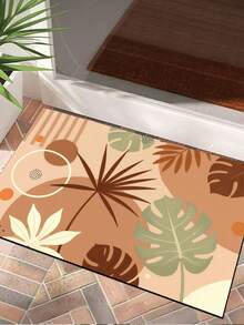 1PC Warm Brown Morandi Abstract Tropical Plant Entryway Doormat, Milk Tea Color Abstract Tropical Greenery Healing Absorbent Foot Mat, Wabi-Sabi Style Tropical Plant Entryway Doormat, Milk Tea Earth Tone Geometric Non-Slip Foot Mat, Abstract Monstera Leaf Polka Dot Absorbent Floor Mat - Multicolor - View 8
