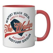 Bodyboard Bodysurf The Wedge Newport Beach SoCal Ceramic Mug - Red/White - View 3