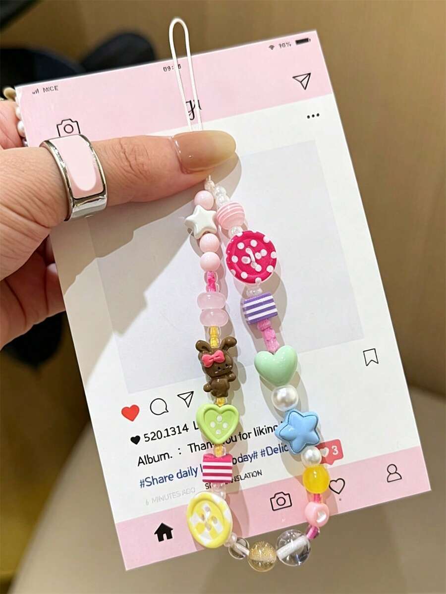 Y2K Cute Star & Heart Beaded CCD Pendant Phone Lanyard, Universal Phone Case Chain Charm For Girls, Bag Accessory