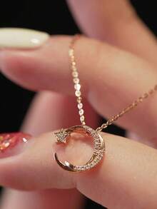 1pc Shiny Exquisite Pendant Necklace, Simple Elegant Cute, Suitable For Daily Wear, Versatile - Rose Gold - View 2