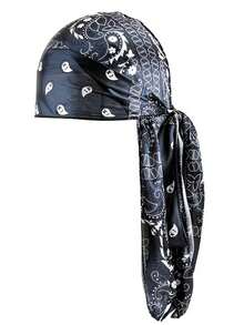 2pcs Cashew Flower Amoeba Print Faux Silk Pirate Hat Bandana Headscarf Tie Headwrap - Multicolor - View 5
