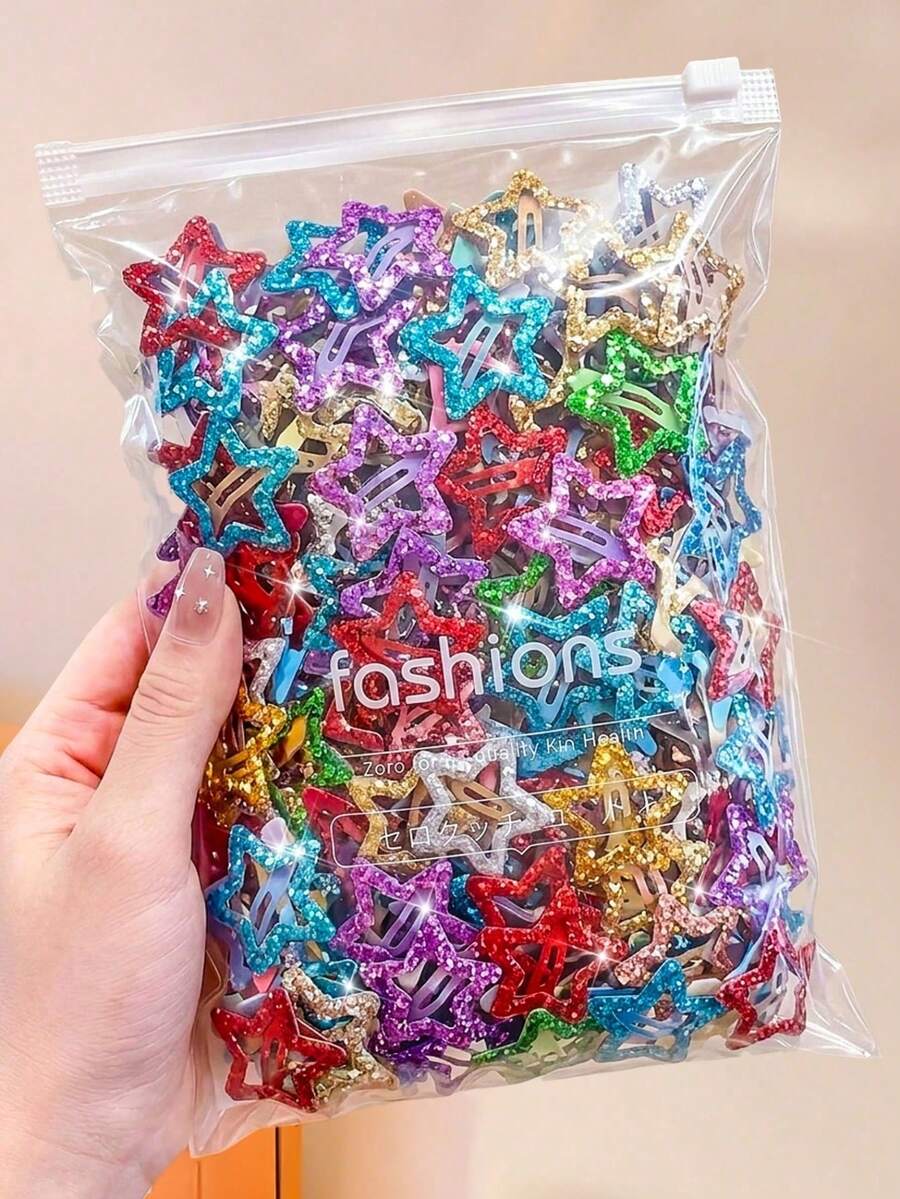 10/30/50pcs/Set Cute Glitter Y2K Five-Pointed Star BB Hair Clips, Durable And Non-Damaging, Sweet And Shiny Charming Hair Accessories, Suitable For Children And Teenagers, All-Match Versatile Hair Clips, Suitable For Children's Daily School, Party, Vacation - Multicolor - View 1